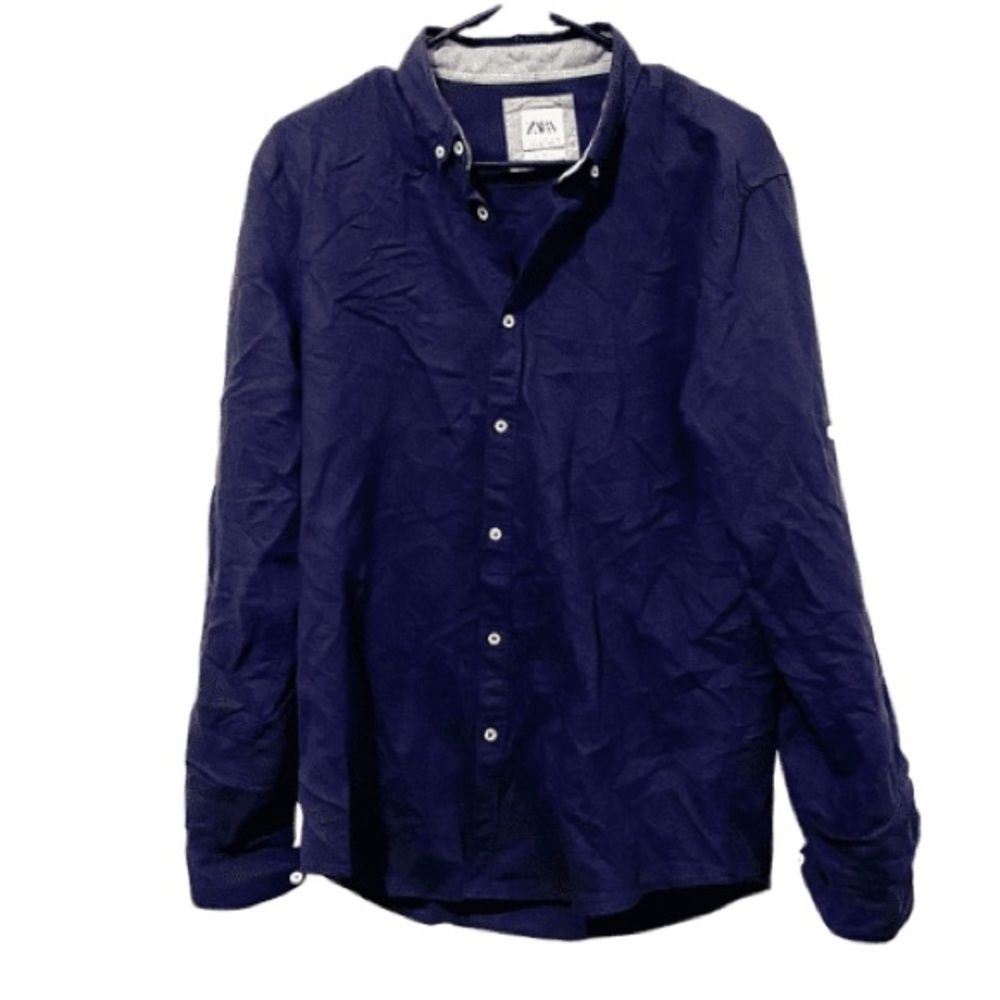 Zara relaxed fit cotton linen button up shirt EUC